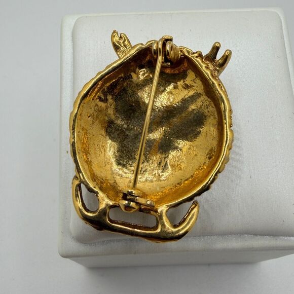 Vintage gold tone metal Owl Brooch/Pin with cz rhinestone face! - Picture 5 of 8